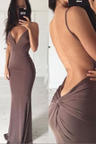 Sexy  Deep V Neck Sleeveless Backless Long Prom Dress With Sweep Train SJ210909