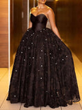 Black Crystal Sleeveless Strapless Floor-Length Formal Dress GC2547
