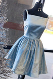 Elegant blue satin short sequins halter prom dress for teens PDA560 | ballgownbridal