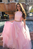 Elegant pink tulle two pieces ruffles sweet 16 prom dress PDA558 | ballgownbridal