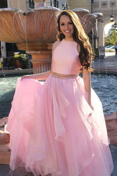 Elegant pink tulle two pieces ruffles sweet 16 prom dress PDA558 | ballgownbridal