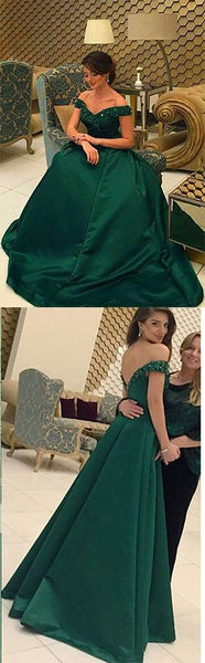 Elegant Green Off-the-Shoulder Ball Gown Prom Dresses CR6517