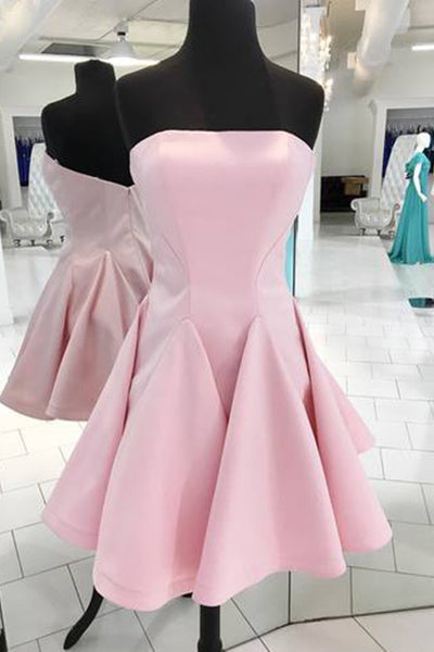 Fashion Pink Satin Strapless Mini Bridesmaid Dress PDA590 | ballgownbridal