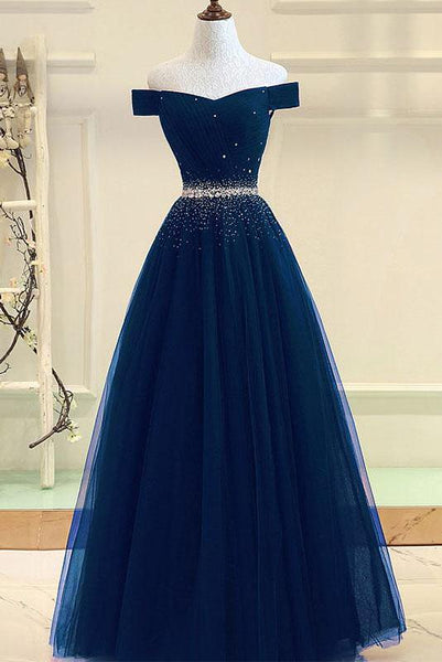 Burgundy A Line Off the Shoulder Beads Long Prom Dress