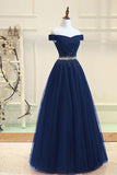 Burgundy A Line Off the Shoulder Beads Long Prom Dress