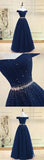 Burgundy A Line Off the Shoulder Beads Long Prom Dress