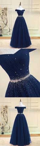 Burgundy A Line Off the Shoulder Beads Long Prom Dress