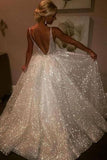Charming Backless Sequined A Line Long Prom Dresses,Cheap Wedding Dresses GY108