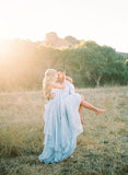 Sexy Split Sky Blue Beach Simple Wedding Dresses Chiffon Long Prom Dress