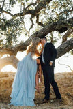 Sexy Split Sky Blue Beach Simple Wedding Dresses Chiffon Long Prom Dress  GY117