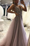 Sexy Side Split leeveless Tulle Evening Dress,Long Beading A Line Prom Dresses   GY123