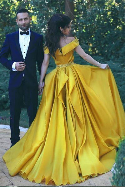 Off the Shoulder 2018 Fashion Formal Yellow Prom Dresses,Sexy Summer Evening Gowns GY125