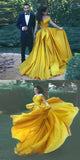 Off the Shoulder 2018 Fashion Formal Yellow Prom Dresses,Sexy Summer Evening Gowns