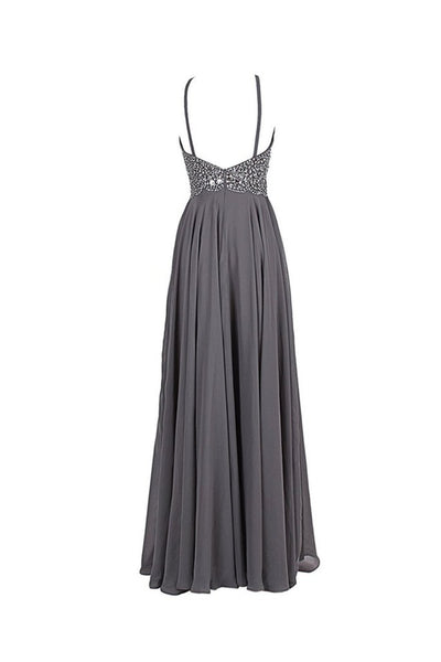 2016 Top Selling Gray Chiffon Backless Cheap Long Evening Prom Dress