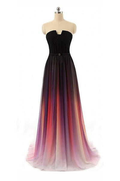 Black Navy Blue Ombre Chiffon Long Prom Dress GY132