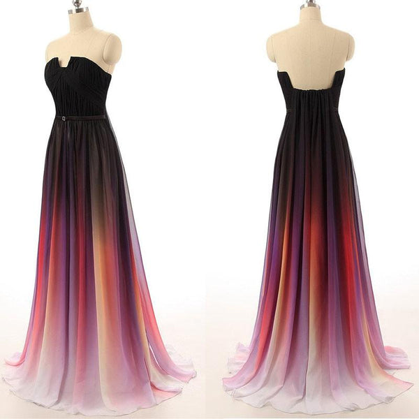 Black Navy Blue Ombre Chiffon Long Prom Dress