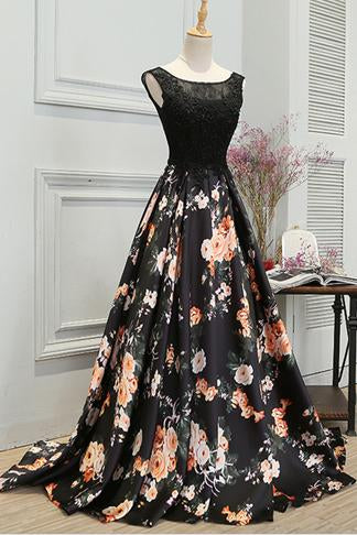 Stylish A Line Long Floral Printed Prom Dress,Formal Evening Dress GY146