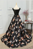 Stylish A Line Long Floral Printed Prom Dress,Formal Evening Dress