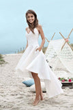 Charming Spaghetti Straps V Neck Long High Low Wedding Dresses,White Short Homecoming Dress GY147