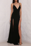 Sexy High Slit Black Open Back Prom Dresses, Elegant Long Black Woman Evening Gown GY150
