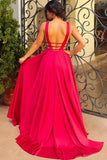Sexy A-Line Backless Prom Dresses,Deep V-Neck Long Prom Evening Dress 