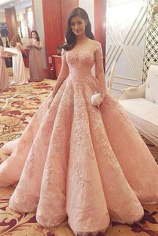 Gorgeous Pink Lace A-line High Low Formal Evening Prom Dresses  GY155