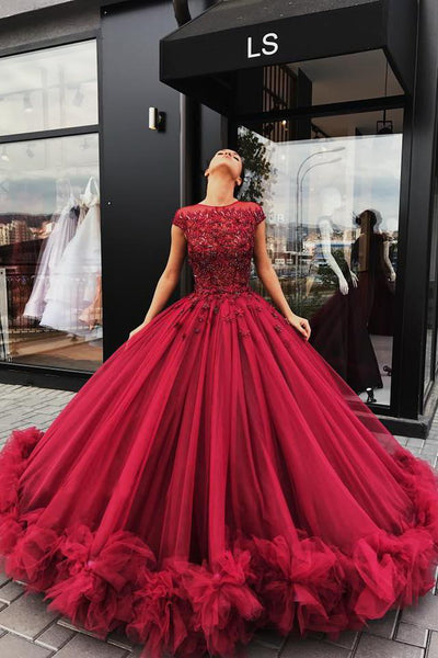 Red Tulle Appliques Ball Gown Prom Dress, Sweet 16 Dresses,Quinceanera Dresses GY157