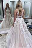 New A Line Two Pieces High Neckline Long Lace Formal Prom Dress GY160