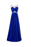 Chiffon Royal Blue Beaded Long Prom Evening Dresses  GY163