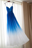 Royal Blue White Ombre Long Bridesmaid Dress,A-line Sweetheart Chiffon Prom Dresses GY167