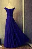 Royal Blue A Line Off Shoulder Lace Long Prom Dresses Evening Dresses 