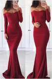 Sexy Off Shoulder Mermaid Long Sleeves Red Prom Dress,Graduation Dress  GY177