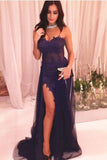 Sexy Purple Lace Appliques See Through Front Slit Sweetheart Prom Dress For Evening Party GY178