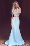 Light Blue Satin Prom Dress,Sexy Lace See-through Mermaid Long Prom Dresses GY181
