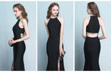 Charming Simple Style Long Sheath Sexy Cheap Black Prom Dresses 