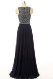 Cheap Prom Dress Navy Blue Beaded Long Graduation Dresses