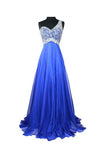 Royal Blue Beaded One Shoulder Long Prom Party Dresses  GY191