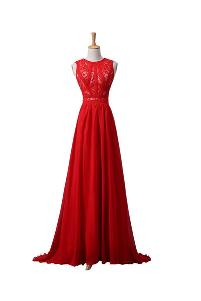 Red Lace Chiffon Beaded Long Prom\Evening Dresses GY192