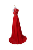 Red Lace Chiffon Beaded Long Prom\Evening Dresses