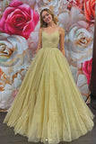 Shiny A Line V Neck GoldenLong Prom Dress With Sequins, Evening Dress SJ211169