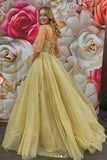 Shiny A Line V Neck GoldenLong Prom Dress With Sequins, Evening Dress SJ211169