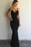 V-Neck Black Mermaid Long Prom Dress With Criss Cross, Evening Dress SJ211060
