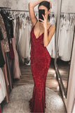 Gorgeous Burgundy Mermaid Long Prom With Sequins, Evening Dress SJ211055