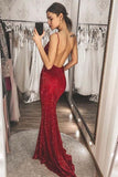 Gorgeous Burgundy Mermaid Long Prom With Sequins, Evening Dress SJ211055