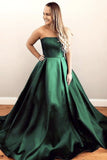A-Line Stain Strapless Long Lace Up Prom Dress, Evening Dress SJ211101