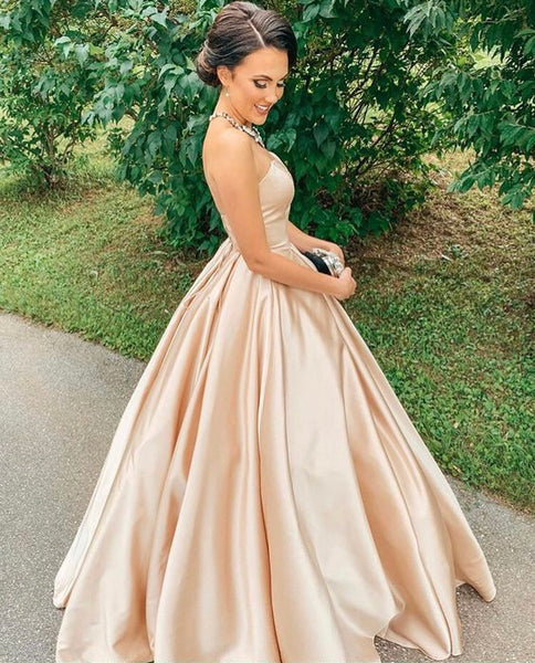 Shiny Champagne Satin Sweetheart Long Prom Dress SD1448