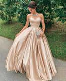 Shiny Champagne Satin Sweetheart Long Prom Dress SD1448