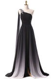 Black Ombre Chiffon One Shoulder Long Prom Dresses DZ2901