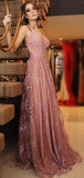 A-Line Backless Pink Lace Long Prom Dress, Evening Dress SJ211175