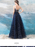 Fancy A Line  Blue Sleeveless Open Back Long Prom Dress, Evening Dress ZIK008